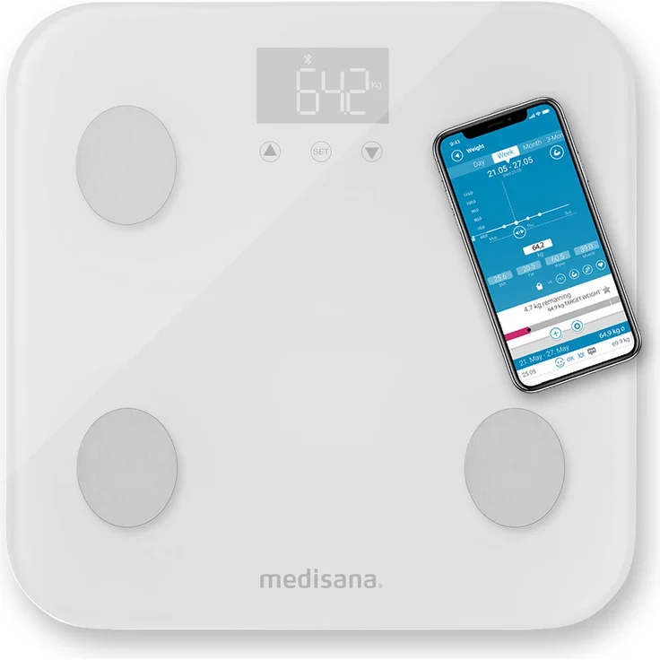 medisana BS 600 Körperanalysewaage bis 180 kg mit W-LAN oder Bluetooth, Personenwaage zur Messung von Körperfett, Körperwasser, Muskelmasse und Knochengewicht mit VitaDock Körperanalyse App – Bild 1