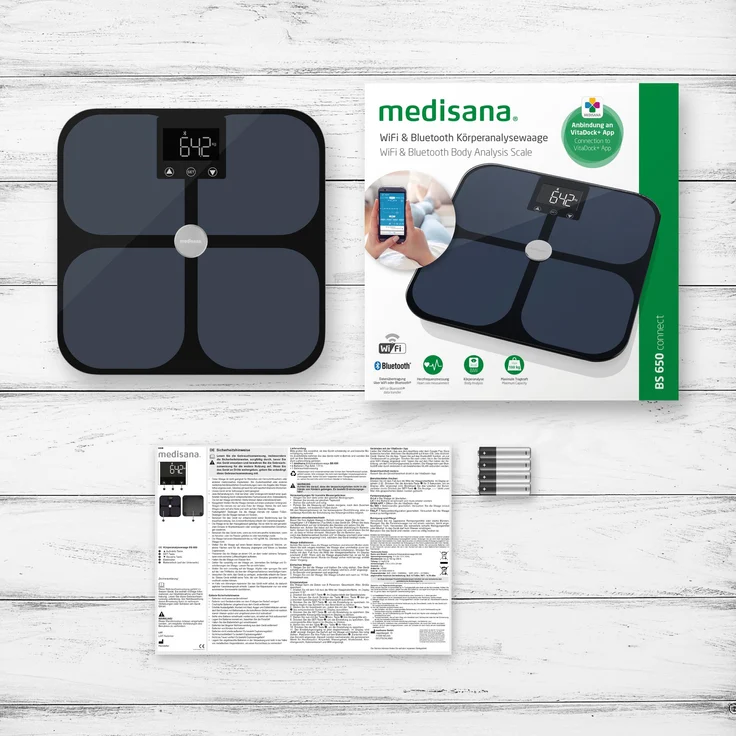medisana BS 650 Körperanalysewaage bis 180 kg mit W-LAN oder Bluetooth, Personenwaage zur Messung von Körperfett, Körperwasser, Muskelmasse und Knochengewicht mit VitaDock Körperanalyse App – Bild 7