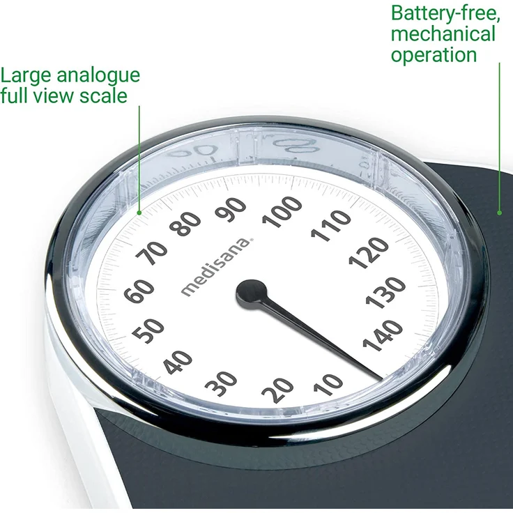 medisana PSD mechanische Personenwaage bis 150 kg, analog, Retrowaage im klassischem Design und großer Skala in frustfreier Verpackung und verstärkter Glasabdeckung – Bild 6