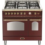 Lofra DOLCEVITA RRD 96 MFTE/CI Standherd, Double Oven, Standgerät, A, Breite 90 cm, Gaskochfeld, Anzahl der Kochstellen 5, Messing Finish, rot