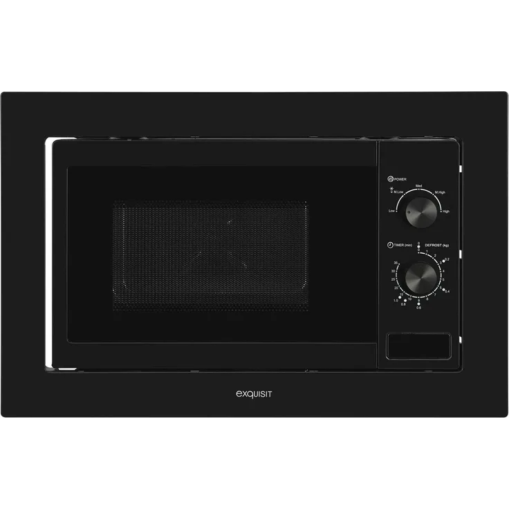 Exquisit EMW10-020 Mikrowelle, 20 Liter Garraum, 59,5 cm breit, Einbaugerät, 800W, 5 Leistungsstufen, Timer, Edelstahl, schwarz