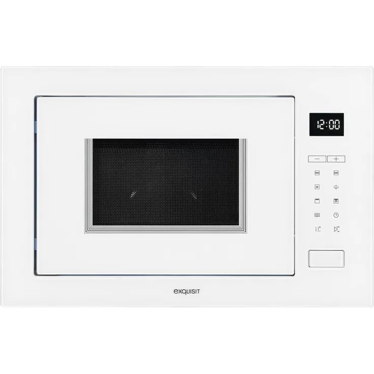 Exquisit EMW25-G-020 Mikrowelle mit Grill, 59,5 cm breit, Einbaugerät, 900W, 25L Garraum, 9 Leistungsstufen, Timer, inkl. Drehteller 31,5 cm, weiß