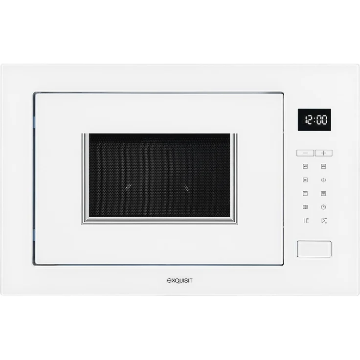 Exquisit EMW25-G-020 Mikrowelle mit Grill, 59,5 cm breit, Einbaugerät, 900W, 25L Garraum, 9 Leistungsstufen, Timer, inkl. Drehteller 31,5 cm, weiß – Bild 1