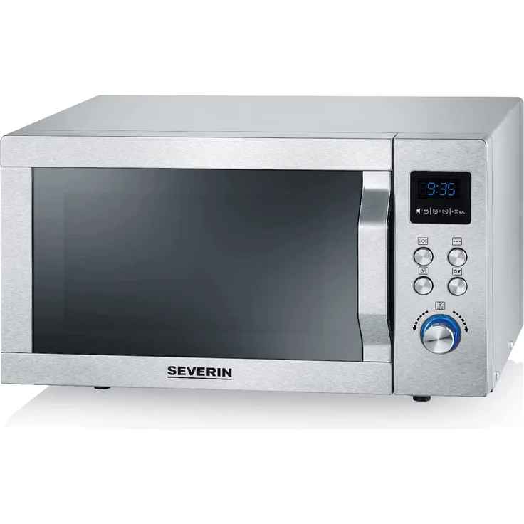 Severin MW 7774 Mikrowelle, 25 Liter Garraum, 900 Watt, mit Grill, Heißluft, Auftauprogramm, Display, silber – Bild 1