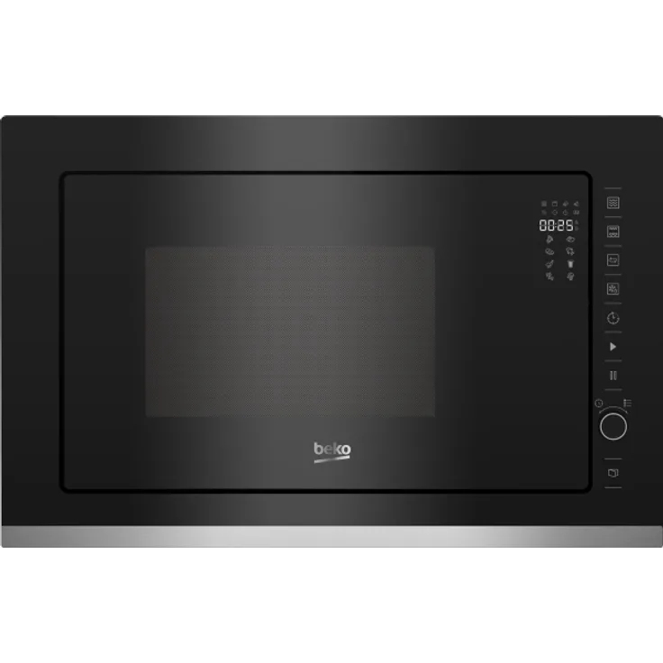 Beko BMCB25433X Grill-Mikrowelle, 25 l Garraum, 900 W, Einbaugerät, 5 Leistungsstufen, Drehregler, Touch, Edelstahl, schwarz