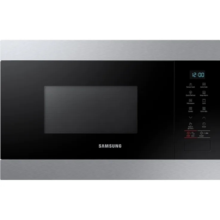 Samsung MG 22M8274AT Mikrowelle mit Grill, 22 Liter Garraum, Einbaugerät, 6 Leistungsstufen, inkl. Drehteller, silber, schwarz