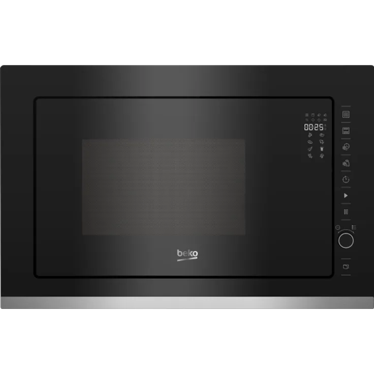 Beko BMGB25333X Grill-Mikrowelle, 25 l Garraum, 900 W, Einbaugerät, 8 Programme, Drehregler, schwarz