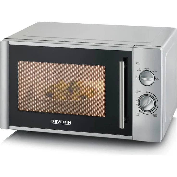 Severin MW7772 Mikrowelle, 28 Liter Garraum, 900 Watt, Standgerät, 35 Minuten Timer mit Signalton, Auftauen, inkl. Drehteller, silber – Bild 1