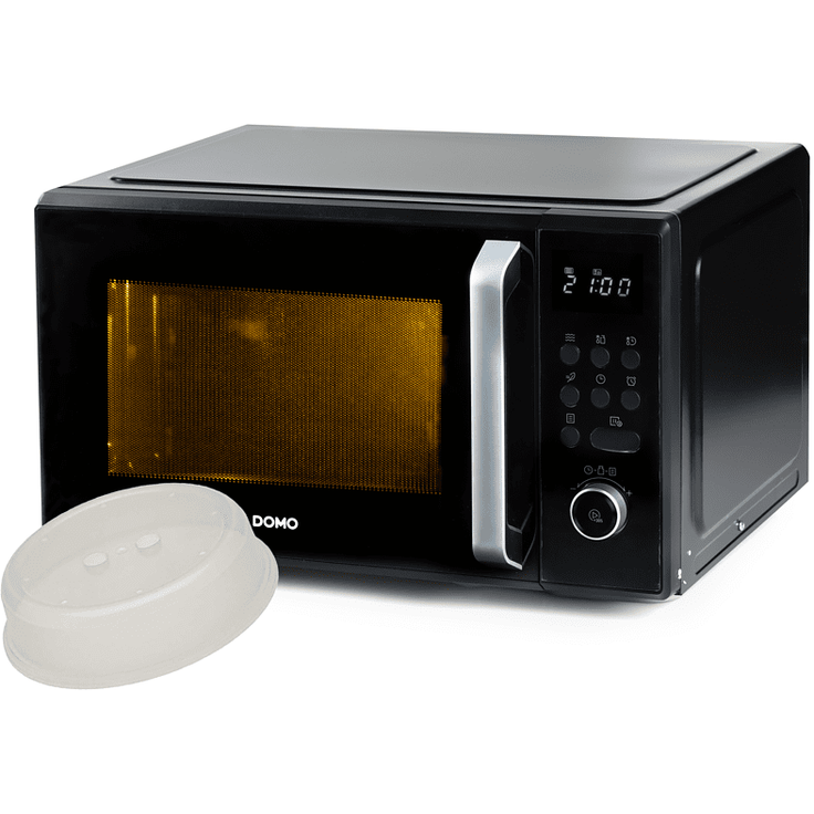 Domo DOS23101 Mikrowelle, 31L Garraum, 1000 Watt, Standgerät, 8 Programme, Timer, inkl. Abdeckhaube, schwarz