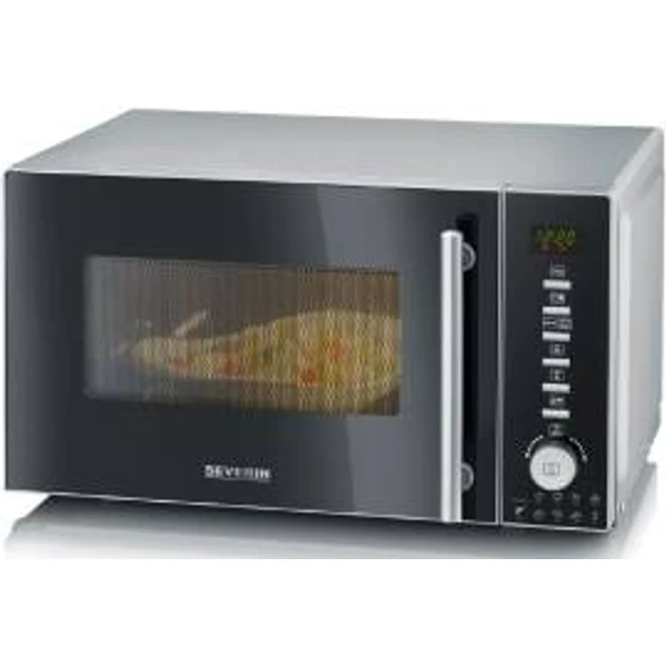 Severin MW 7773 Mikrowelle mit Grill, 20 Liter, 800 Watt, Standgerät, Heißluft, Grill, Pizzastufe, schwarz, silber – Bild 1