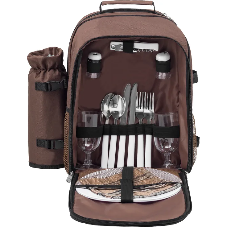 Ohne Picknickdecke Braun  anndora Picknickrucksack Rucksack braun retro und Zubehör 15 teilig  2 Personen