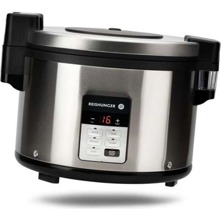 Reishunger Reiskocher, 1900 Watt, 5,8l, Warmhaltefunktion, inkl. Messbecher, Reislöffel und Silikoneinlage, chrom, schwarz