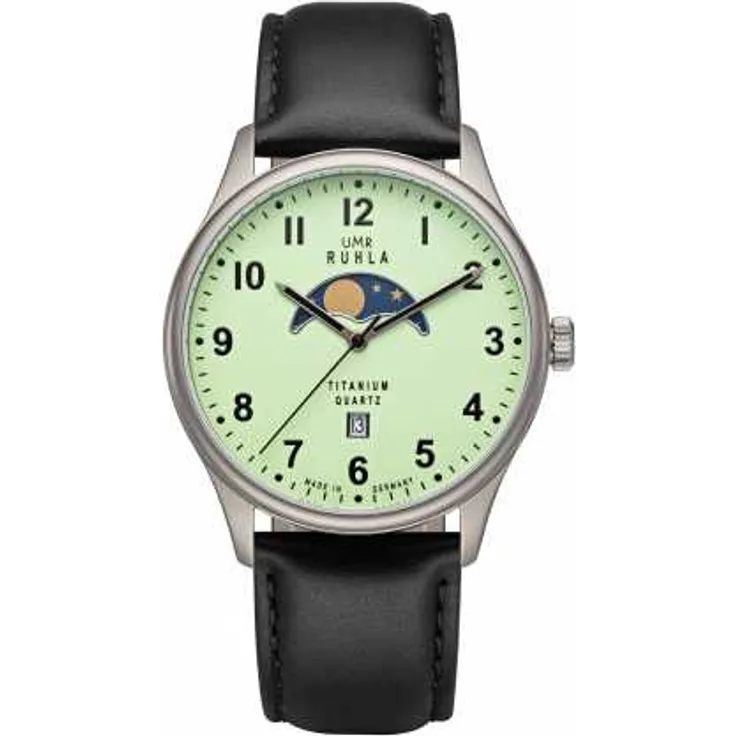 UMR Ruhla Titan Herrenuhr Mondphase 20910 Lederband 41,5 mm