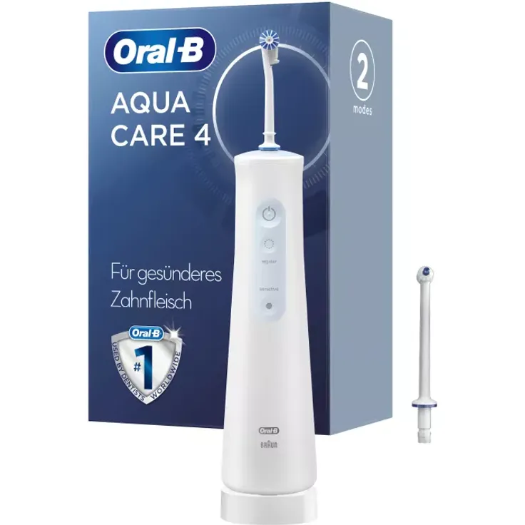 Oral-B AquaCare 4 Munddusche mit Oxyjet-Technologie, 2 Aufsteckdüsen, weiß