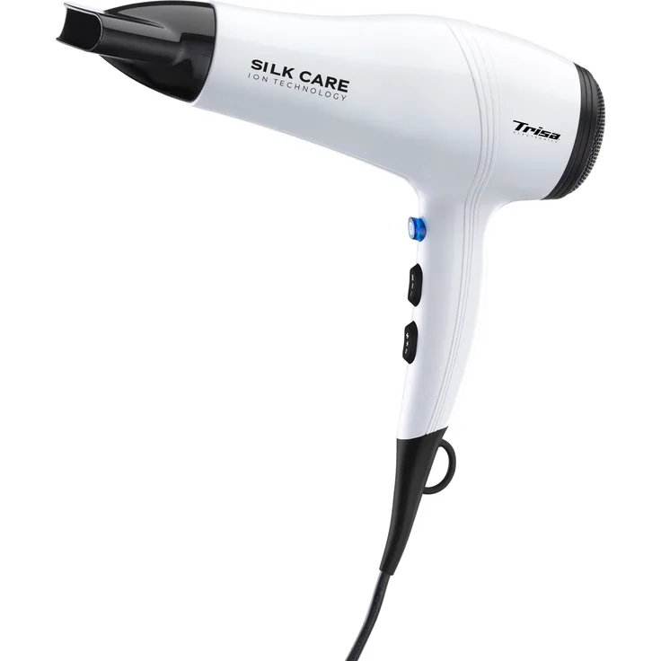 Trisa Silk Care Haartrockner, 2200 Watt, 3 Temperaturstufen, Aufhängeöse, Kabelgelenk, weiß, schwarz