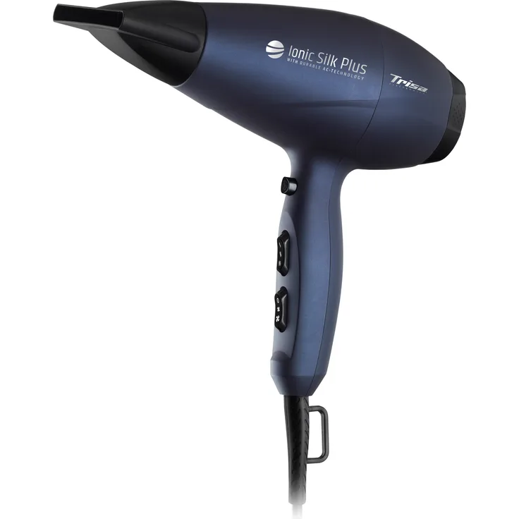 Trisa Ionic Silk Plus Haartrockner, 3 Heiz- und 2 Lüftungsstufen, AC-Motor, Ionen-Technologie, inkl. Ondulierdüse und Diffusor, blau