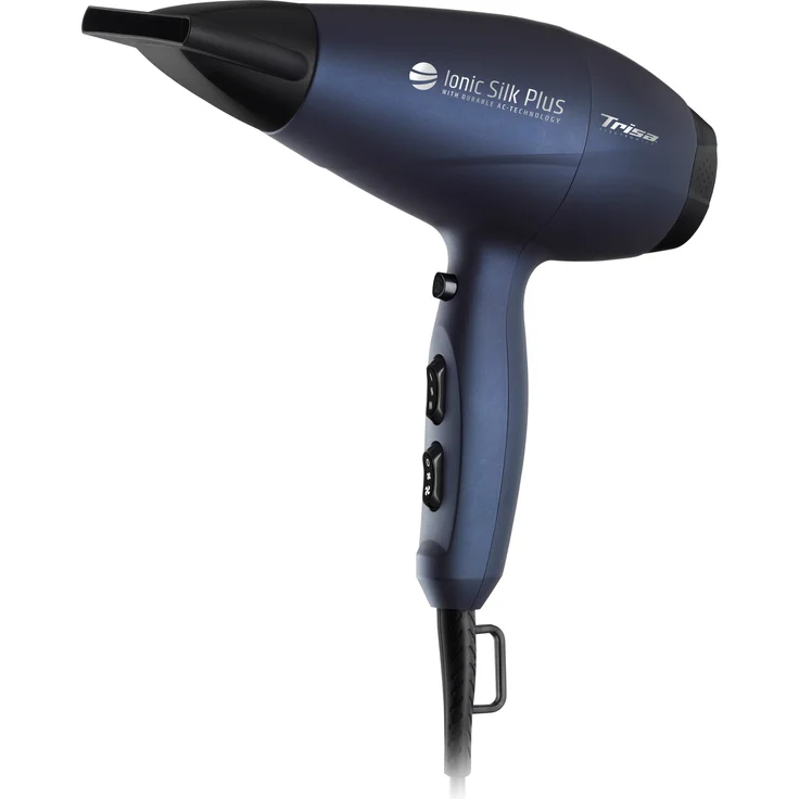 Trisa Ionic Silk Plus Haartrockner, 3 Heiz- und 2 Lüftungsstufen, AC-Motor, Ionen-Technologie, inkl. Ondulierdüse und Diffusor, blau
