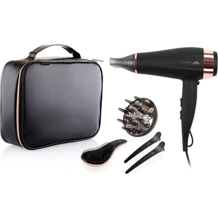 ETA ETA732090020 Hair Care Gift Set Fenité Haartrockner, 2200 W, 3 Temperaturstufen, Ionen-Technologie, inkl. Diffusor, Black Edition, schwarz