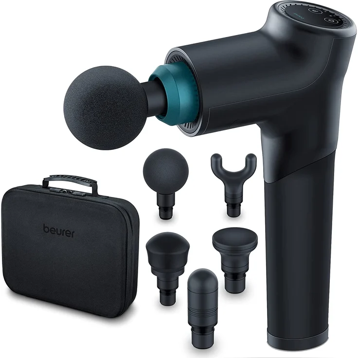 Beurer MG 185 Massage Gun, 9 Intensitätslevel, 5 Massageaufsätze und zusätzlichen 3 Massageprogrammen, kraftvolle Triggerpunktmassage, Lockerung von Verspannungen, schwarz – Bild 1