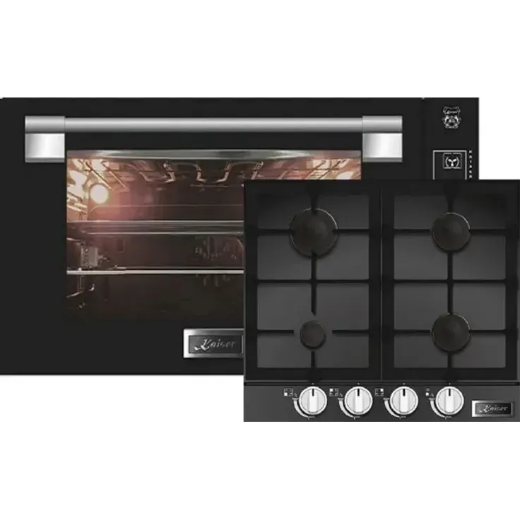 Kaiser Backofenset, Einbaubackofen EH 9309 + Gaskochfeld KCG 6387, Einbaugerät, A, Garraum 98 l, groß (ab 65 l), Breite 89,4 cm, schwarz
