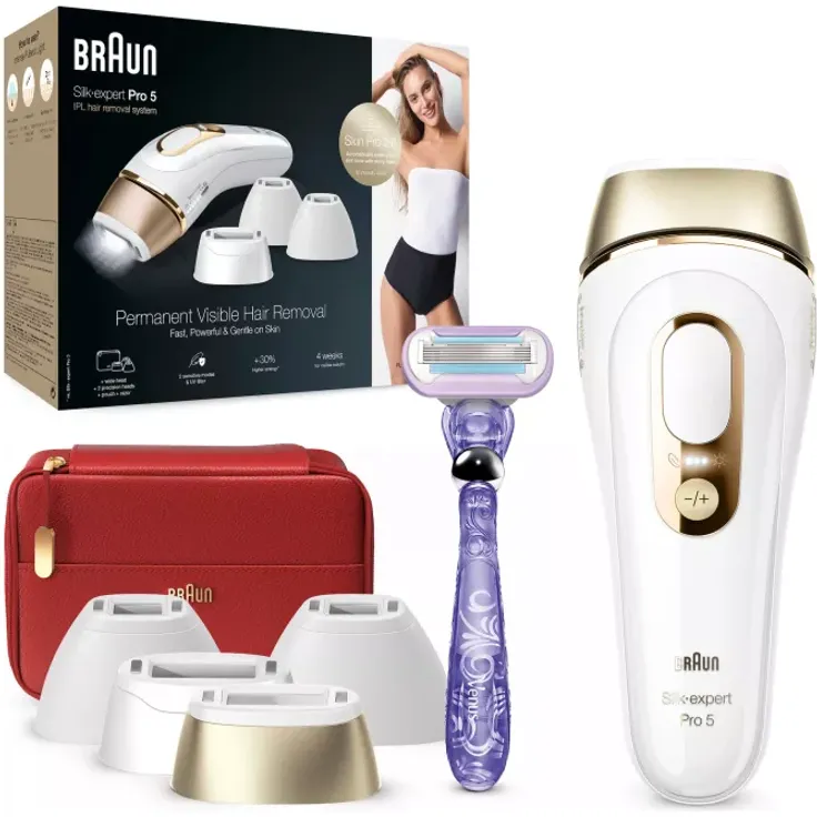 Braun Silk-expert pro 5 PL5387 IPL-Haarentfernungsgerät + 4 Aufsätze, gold, weiß – Bild 1