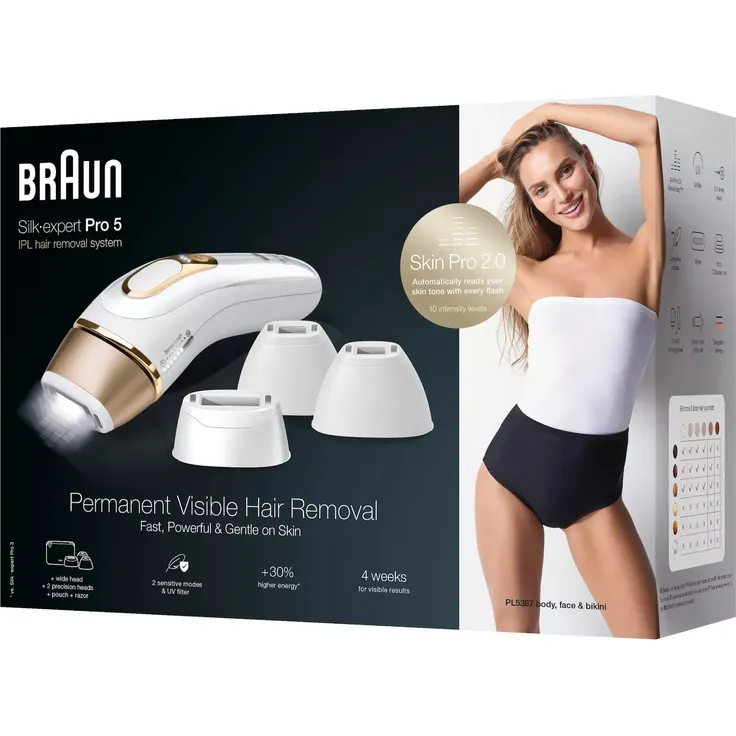 Braun Silk-expert pro 5 PL5387 IPL-Haarentfernungsgerät + 4 Aufsätze, gold, weiß – Bild 5