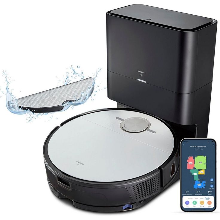 Medion X50 SW Saugroboter mit Wischfunktion und Absaugstation, 200 min Akkubetrieb, 8.000 Pa Saugleistung, schwarz-grau