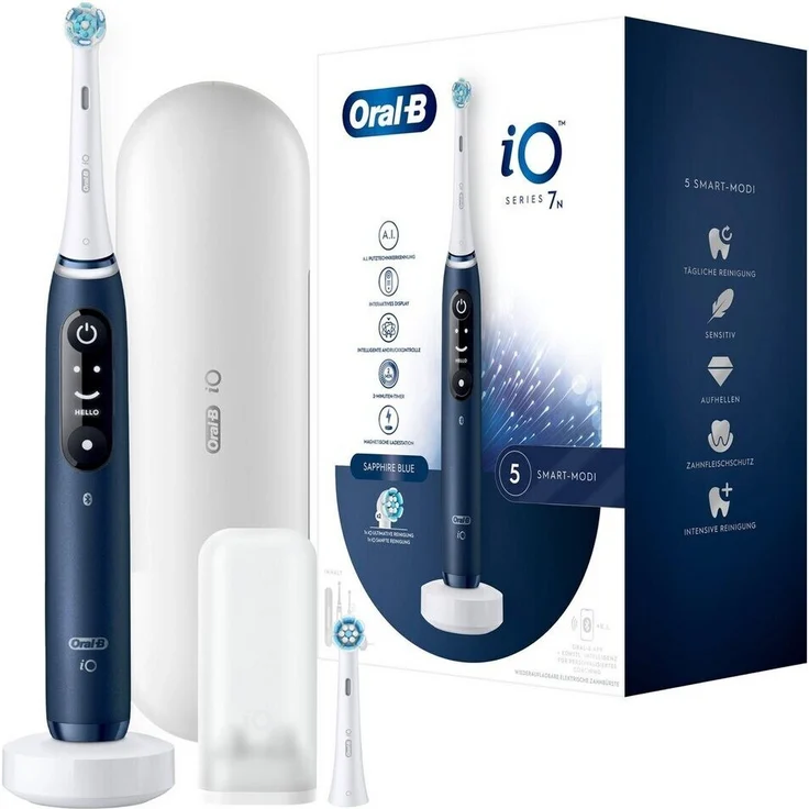 Oral-B iO Series 7N, sapphire blue, mit intelligenter Andruckkontrolle & LED-Display, inkl. 1 Aufsteckbürste, Premium Reiseetui & Mini-Aufbewahrungsbox – Bild 1