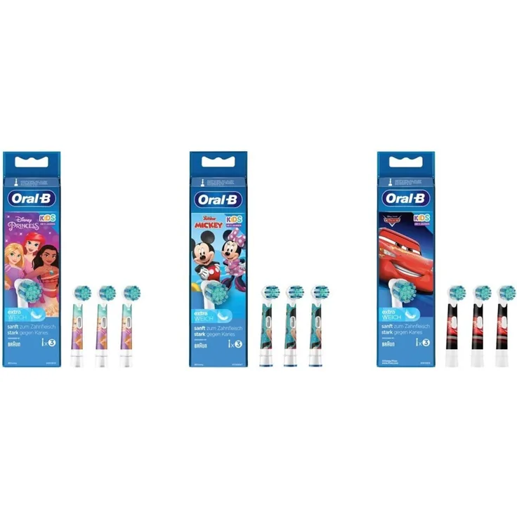 Oral-B Kids ab 3 Jahre Aufsteckbürsten Extra Weich, Cars/Mickey/Princess, 3er Pack - motiv nicht auswählbar