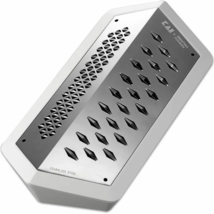 Kai Sebastian Conran Reibe Janus, Küchenreibe mit Auffangbehälter, Edelstahl, Weiß, BP-0022