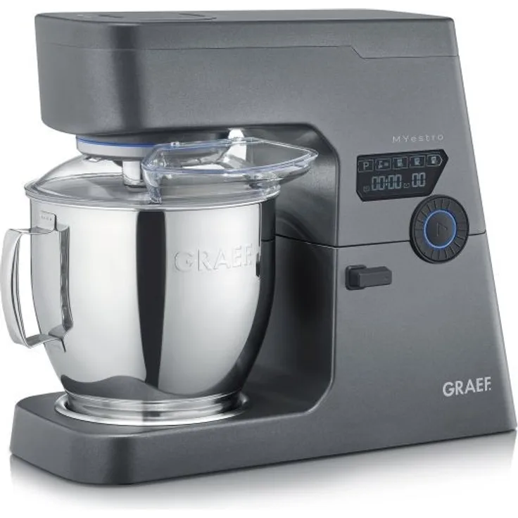 Graef KM7016 Myestro Küchenmaschine, 800 Watt, 7 Liter, 10 Geschwindigkeiten, Touch-Display, Planetenrührwerk, grau