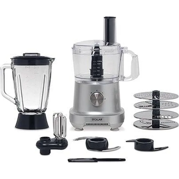 Stollar SPP700 Foodprozesssor, inkl. Standmixer-Aufsatz, Metall, grau