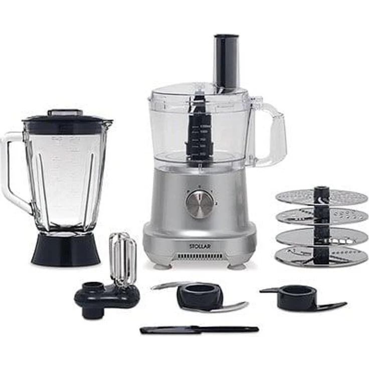 Stollar SPP700 Foodprozesssor, inkl. Standmixer-Aufsatz, Metall, grau – Bild 1