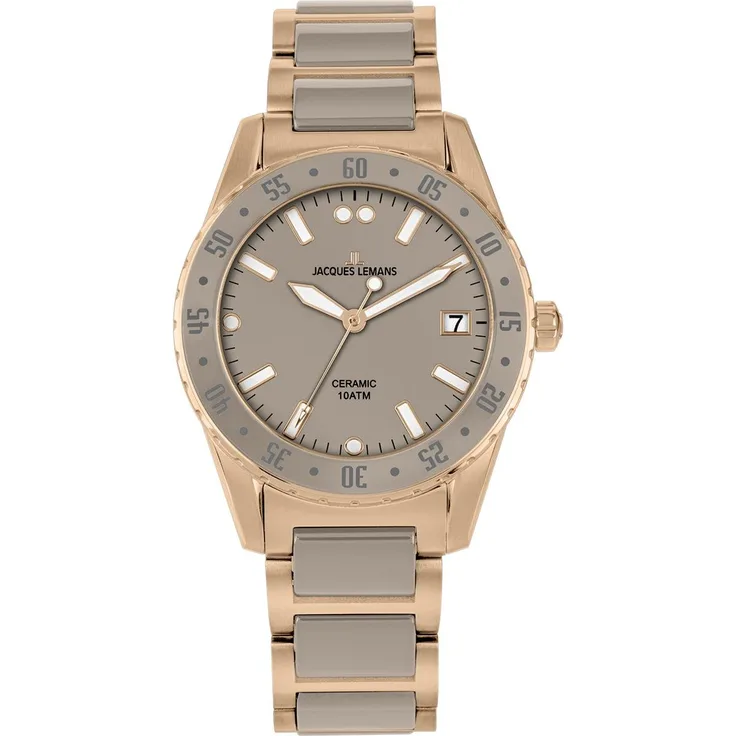 Jacques Lemans Damenarmbanduhr 42-12M Edelstahl, grau rosé