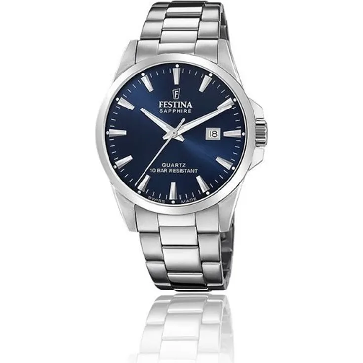 Festina Herren Uhr F20024/3 Edelstal Swiss Made mit Datumsanzeige