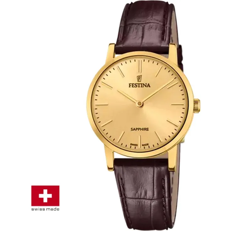 Festina Damenarmbanduhr F20017/2 Swiss Made mit Lederarmband