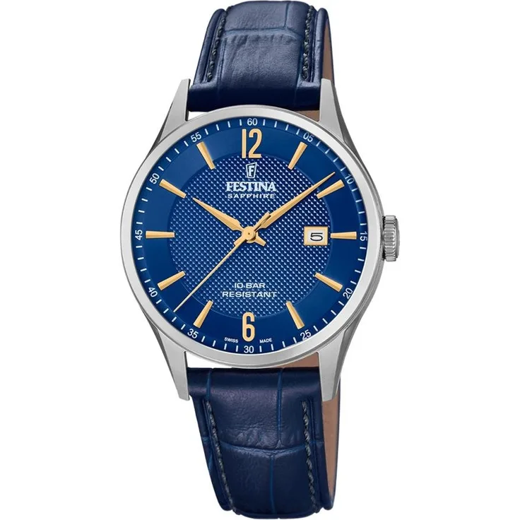 Festina Herren Uhr F20007/3 Swiss Made Leder Quarz