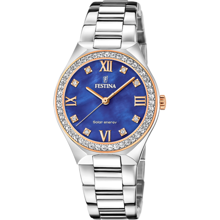 Festina Damen Uhr F20658/2 Solar, Edelstahl, blau