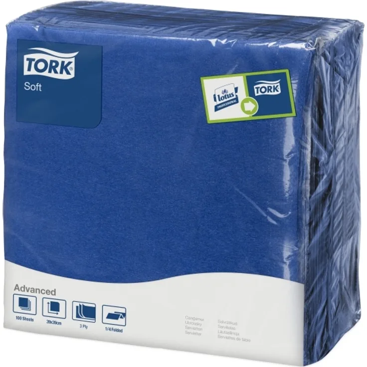 Servietten Tork 39x39 cm 3 lag Blå 12 pk x 100 stk krt