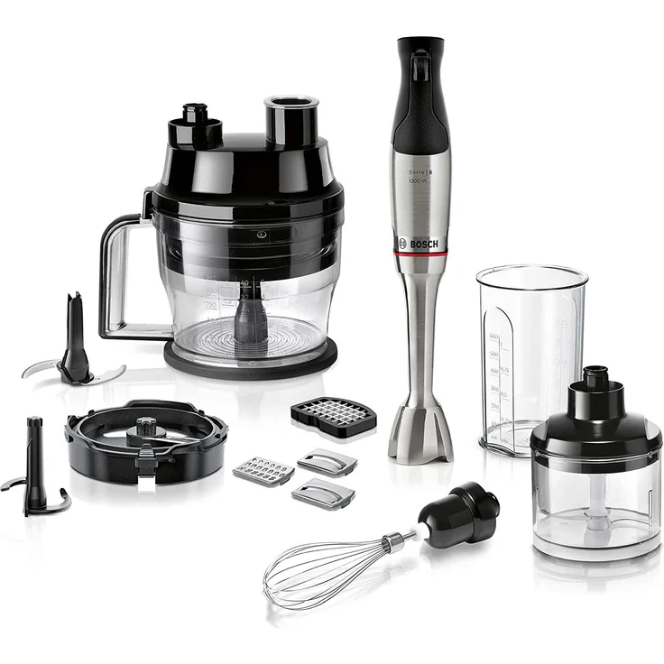 Bosch MSM6M8X1 ErgoMaster Serie 6 Stabmixer, 1200 Watt, Kupplung aus Keramik, stufenlose Geschwindigkeitsregulierung, inkl. Mixstab, Foodprozessor mit Würfelschneider, Zerkleinerer, Edelstahl – Bild 1
