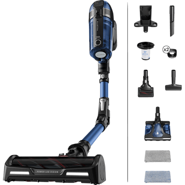 Rowenta RH98C0 X-Force Flex 12.60 Aqua Handstaubsauger, 45 min Akkubetrieb, mit Aqua-Düse, schwarz-blau