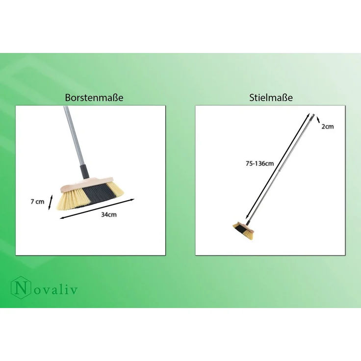 Novaliv Kehrgarnitur 19491undVar, fegen, kehren, indoor, (Spar-Set, 3-tlg., Handfeger, Besenkopf, Teleskopstiel), feine weiche Kunsthaarborsten – Bild 2