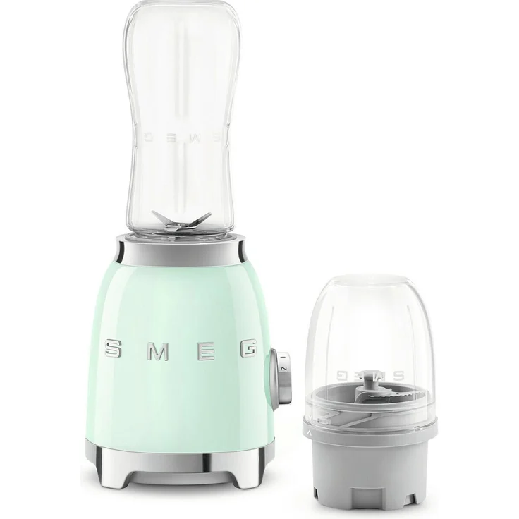 Smeg PBF01 Smoothiemaker, 300 Watt, inkl. 2 x 600 ml To-Go-Trinkflaschen, 2 Geschwindigkeiten, Edelstahl, pastellgrün, Serie: PBF01 – Bild 1