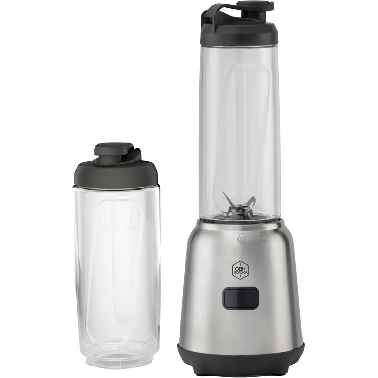 OBH Nordica Mix & Move LH15FDS0 Smoothiemaker, 2 x 0,6l, 300 W, Puls-Funktion, 1 Gechwindigkeit, silber, schwarz