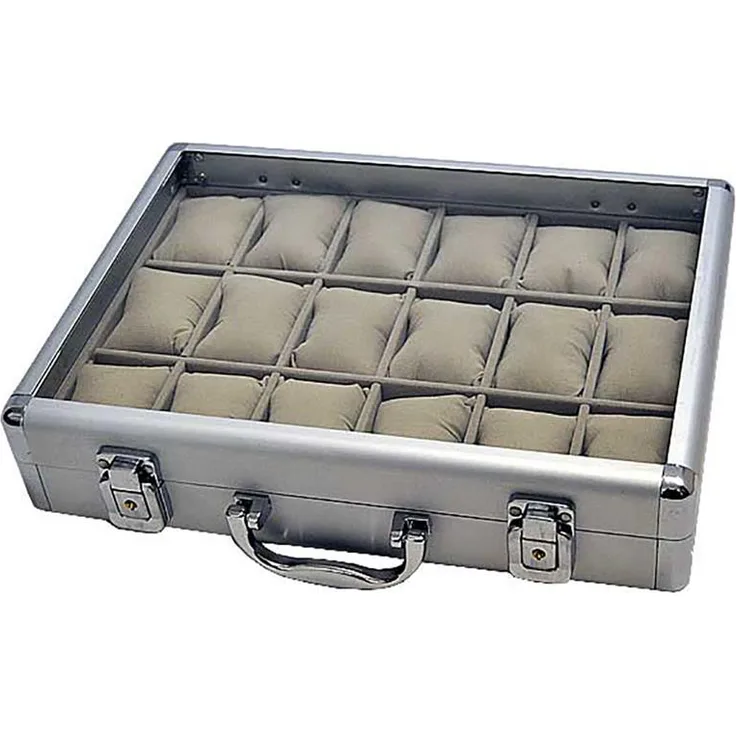 Uhrenhuette Alu Uhrenkoffer 18 Uhren Uhrenbox Schaukasten Uhrenkasten GRAU 4737