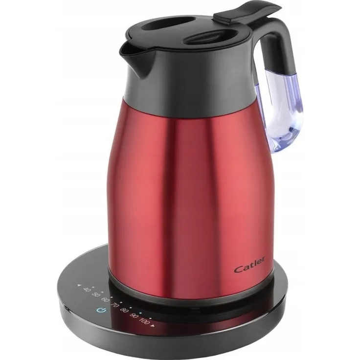 Catler KE8120R Wasserkocher, 1350 Watt, 1,5 Liter, verdeckte Heizelemente, Temperaturbereich von 40 bis 100 °C, rot