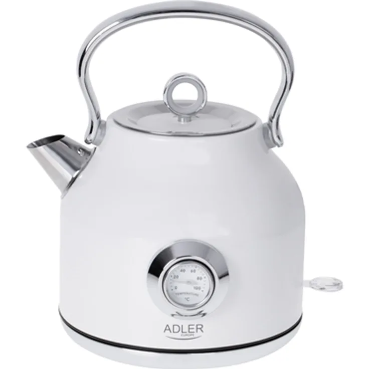 Adler AD 1346W Wasserkocher, 2200 W, 1.7 L, 360°-Basis, analoge Temperaturanzeige, weiß