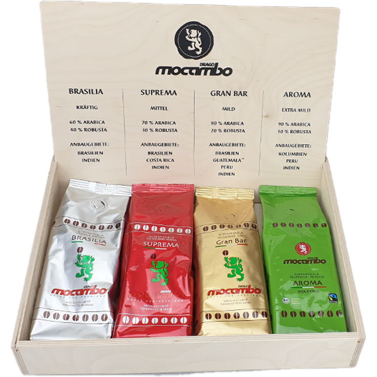 Mocambo Geschenkbox 4 x 250g ganze Bohne