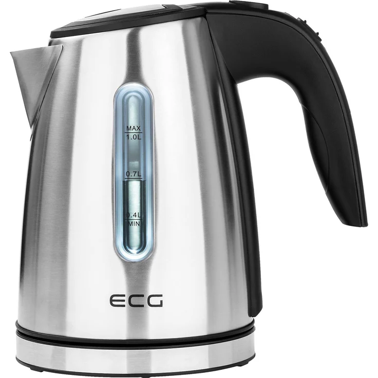 ECG RK 1050 Wasserkocher, 1500 Watt, 1 Liter, Wasserstandanzeige, Edelsthal, Kunstsstoff, silber – Bild 1
