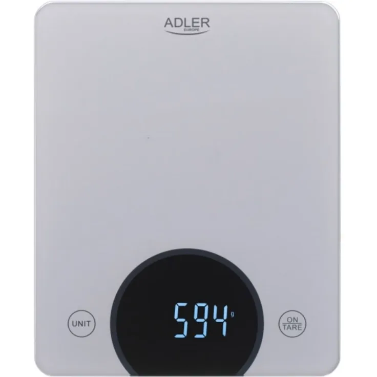 Adler AD 3173S Küchenwaage, elektronisch, bis zu 10 kg Tragkragt, LED-Display, grau